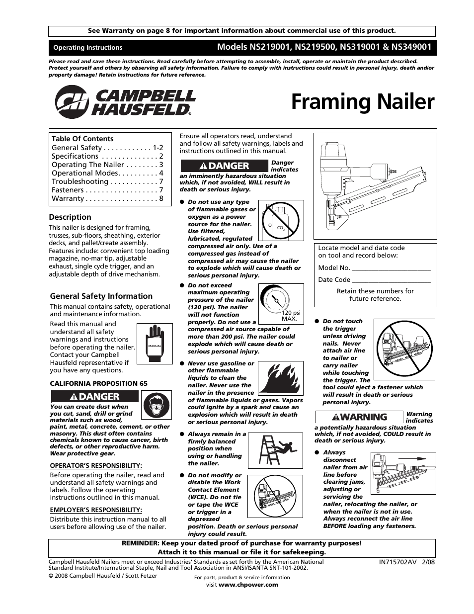Campbell Hausfeld NS219500 User Manual | 24 pages