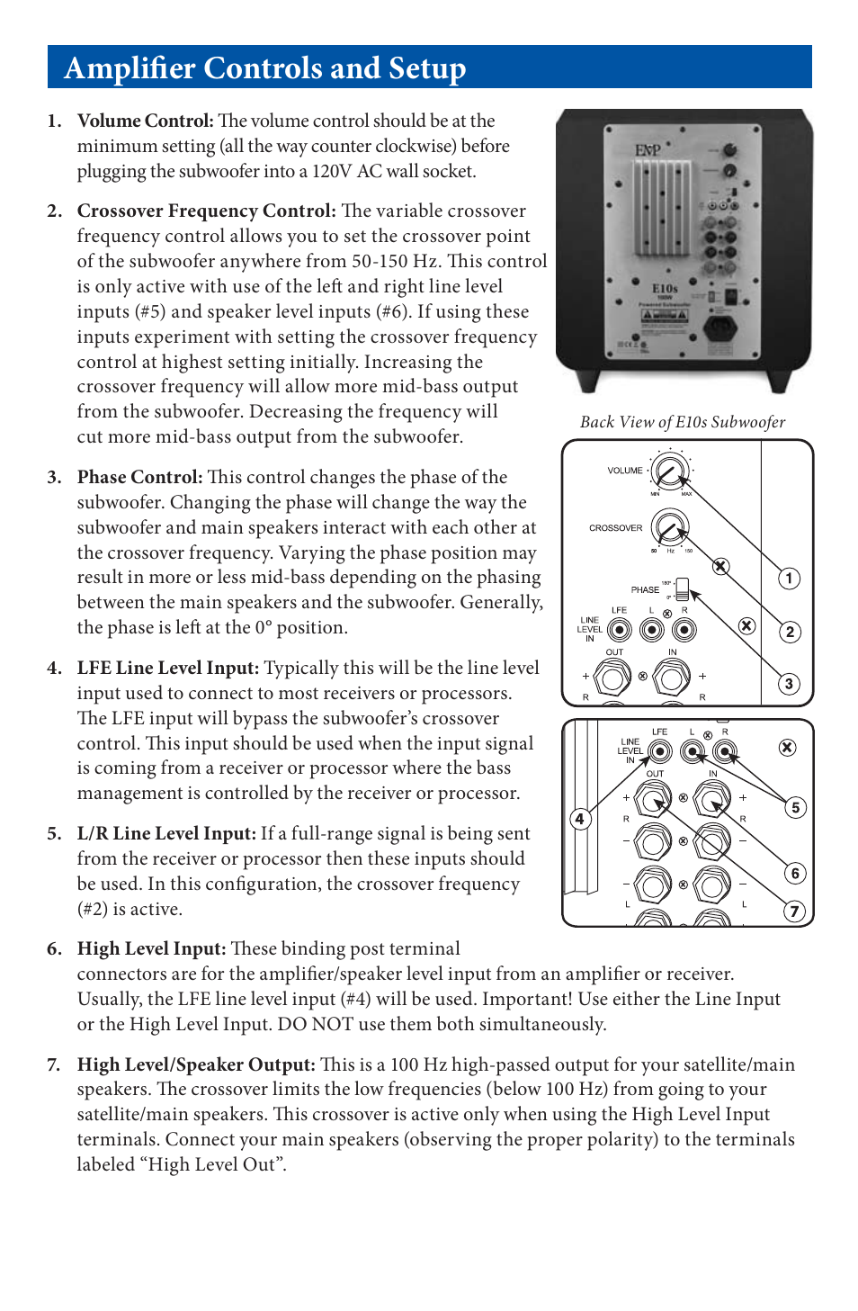 Amplifier controls and setup | EMP Tek E10s (100Watt) User Manual | Page 5 / 8