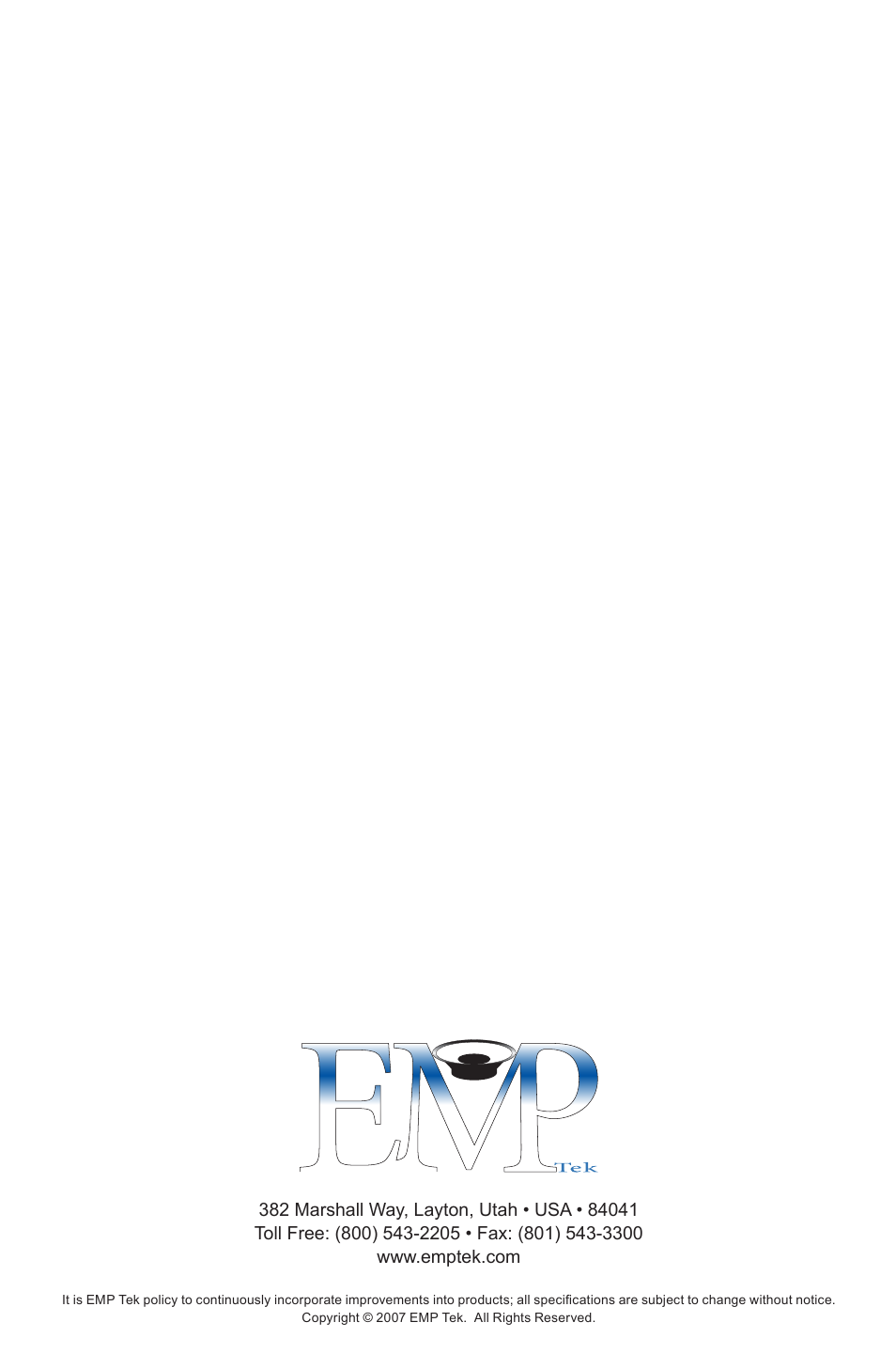 EMP Tek E10s (100Watt) User Manual | Page 8 / 8