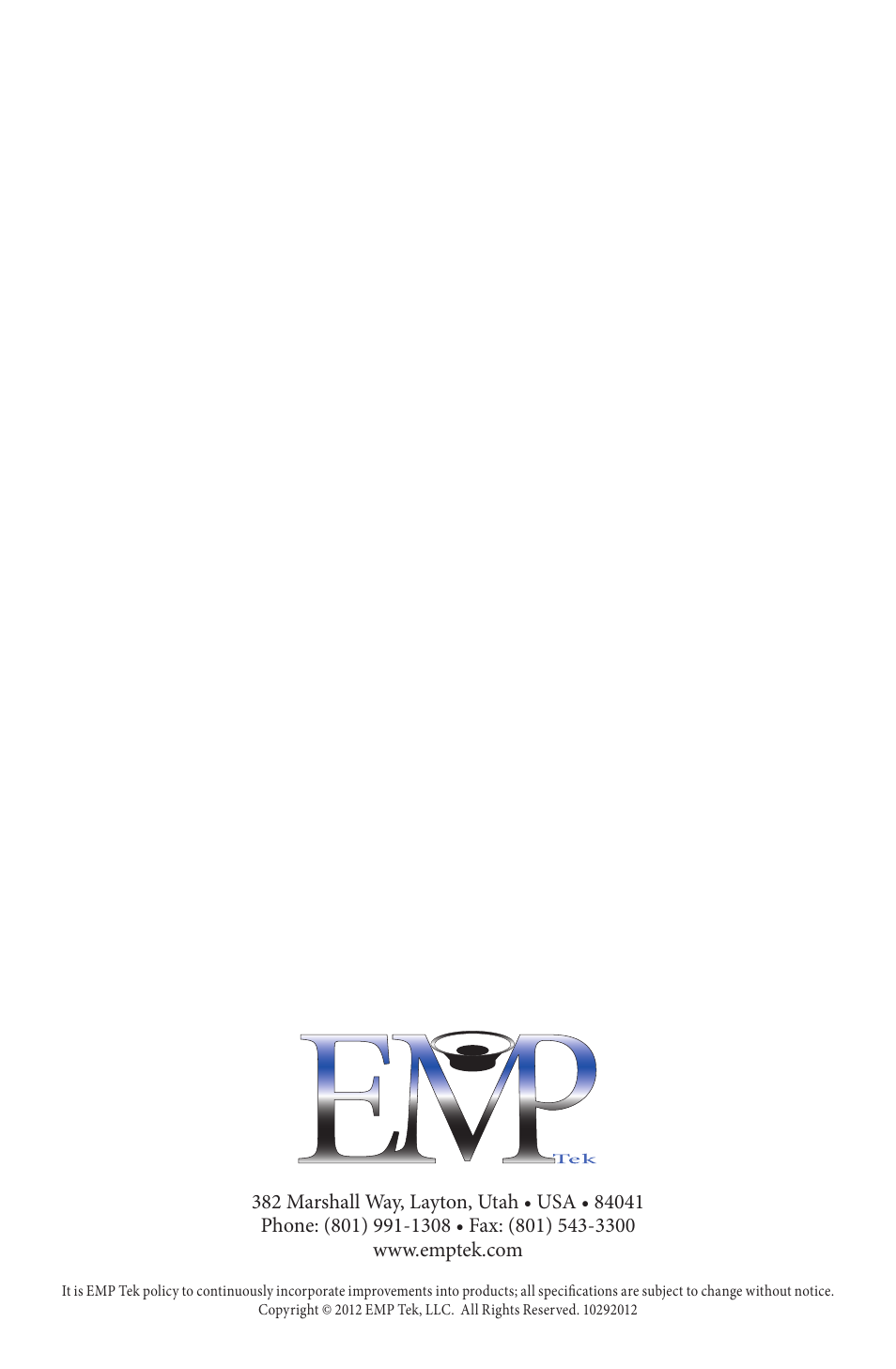 EMP Tek E10s (150 Watt) User Manual | Page 12 / 12