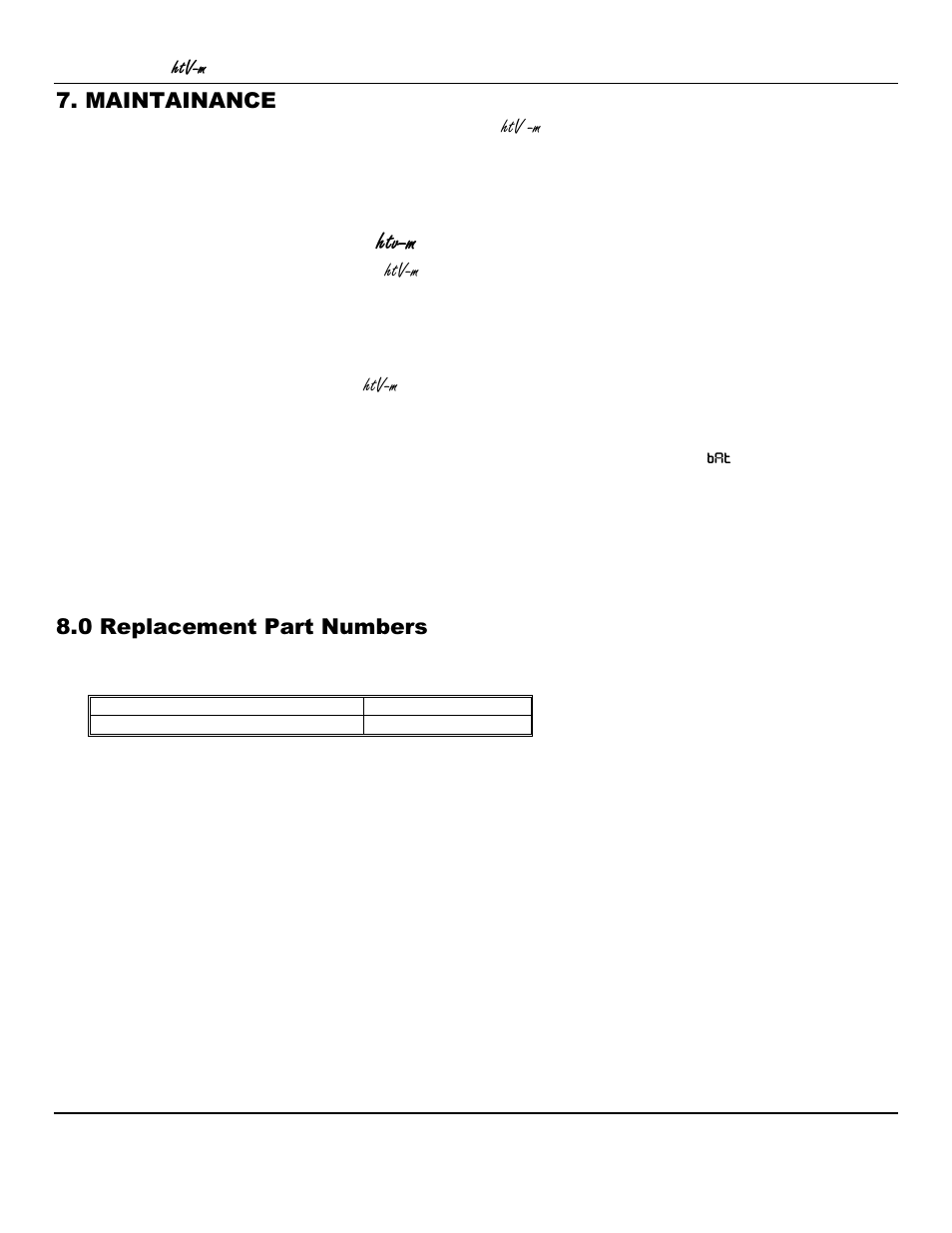 Htv-m, Maintainance, Htv -m | 0 replacement part numbers | ENMET PPM Formaldemeter™ htV-m User Manual | Page 16 / 19