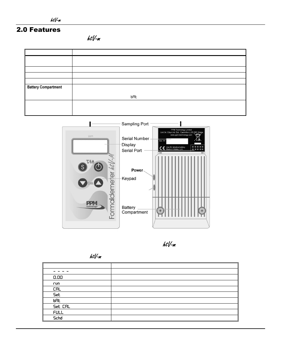 Htv-m, 0 features | ENMET PPM Formaldemeter™ htV-m User Manual | Page 4 / 19
