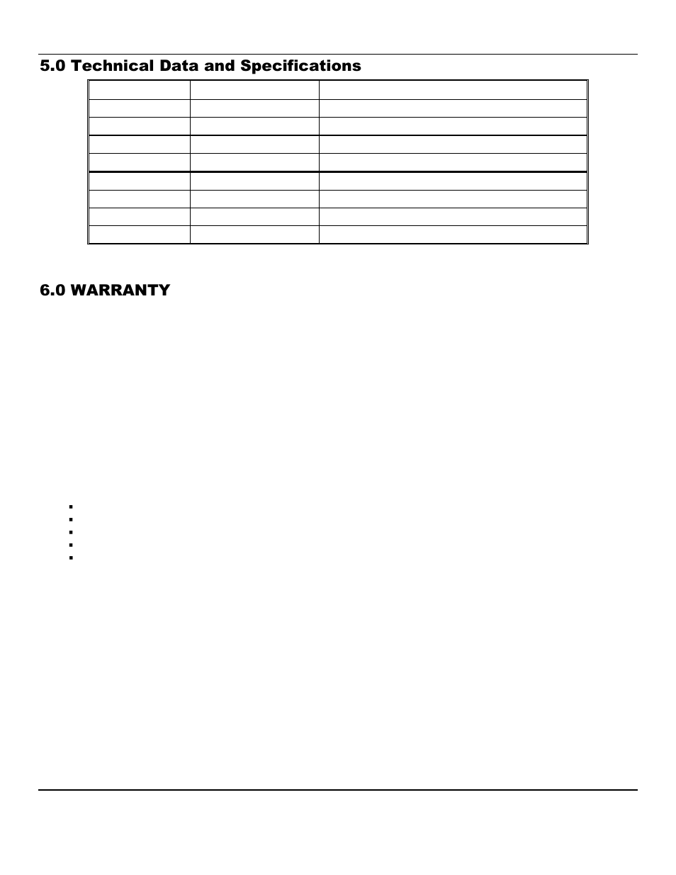 0 technical data and specifications, 0 warranty | ENMET RECON/4 User Manual | Page 8 / 10