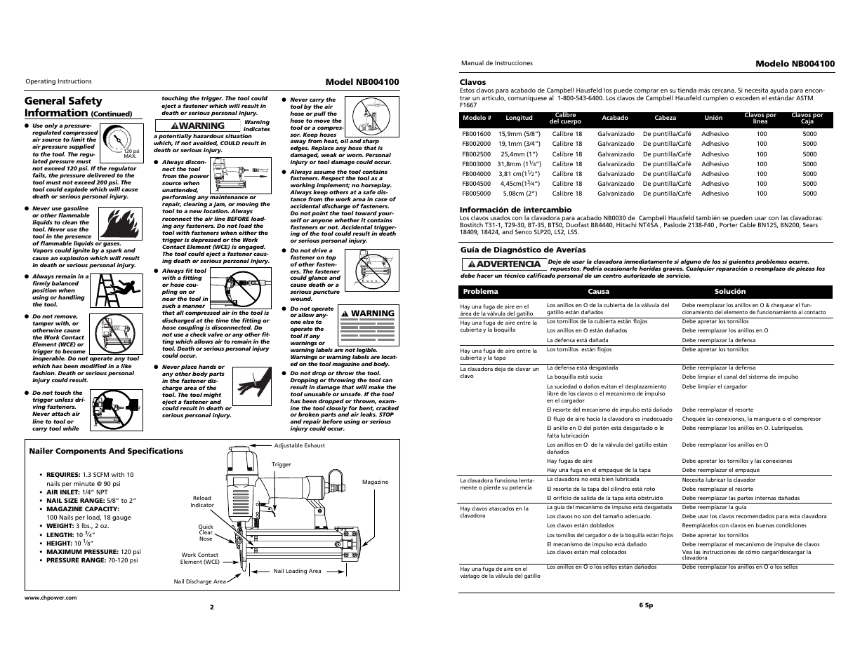 Campbell professional professional hausfeld o i l, General safety information | Campbell Hausfeld NB004100 User Manual | Page 2 / 10