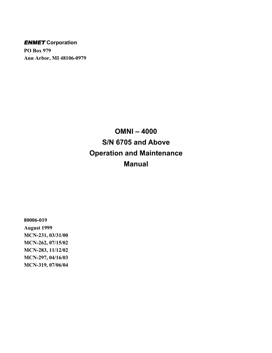 ENMET OMNI-4000 User Manual | 72 pages