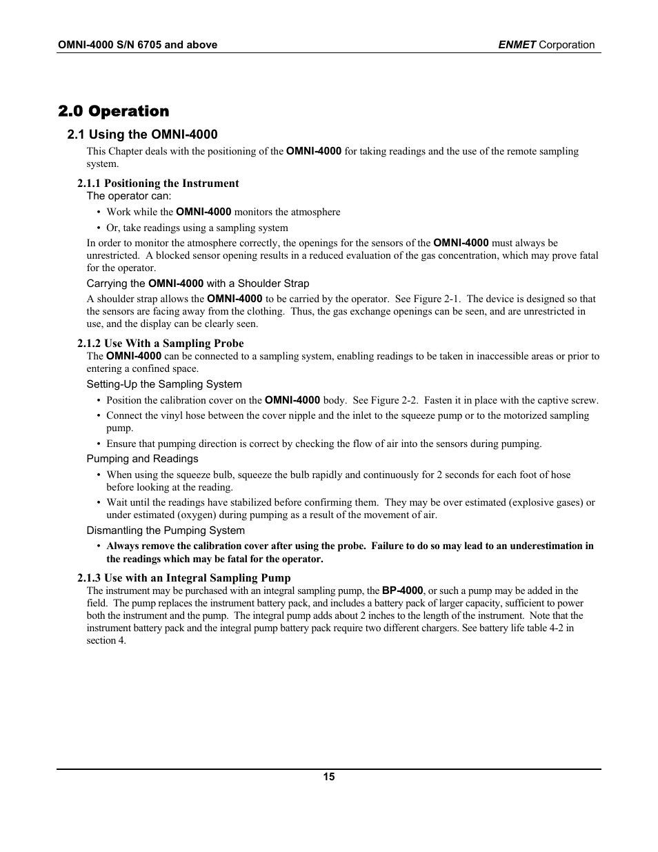 0 operation | ENMET OMNI-4000 User Manual | Page 21 / 72