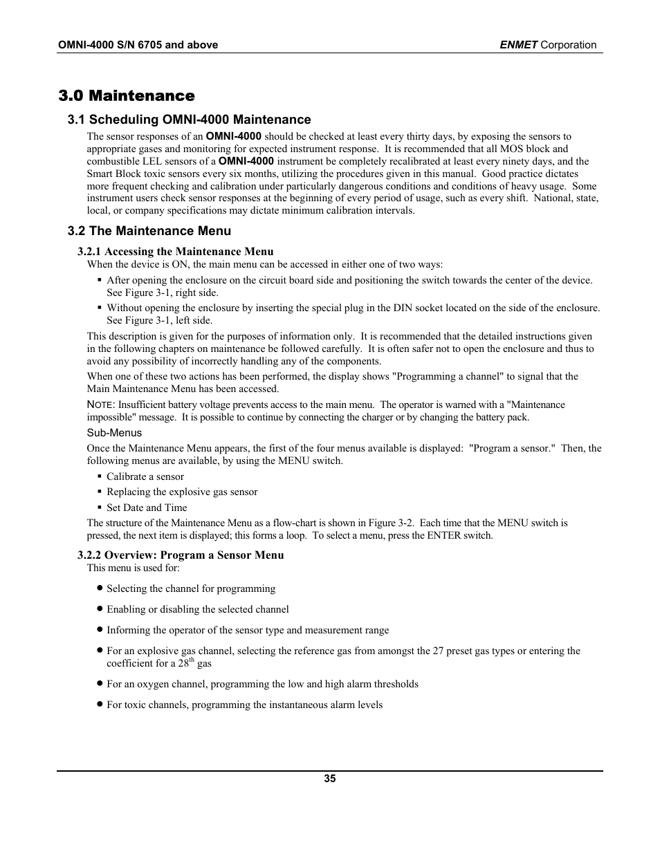 0 maintenance | ENMET OMNI-4000 User Manual | Page 41 / 72