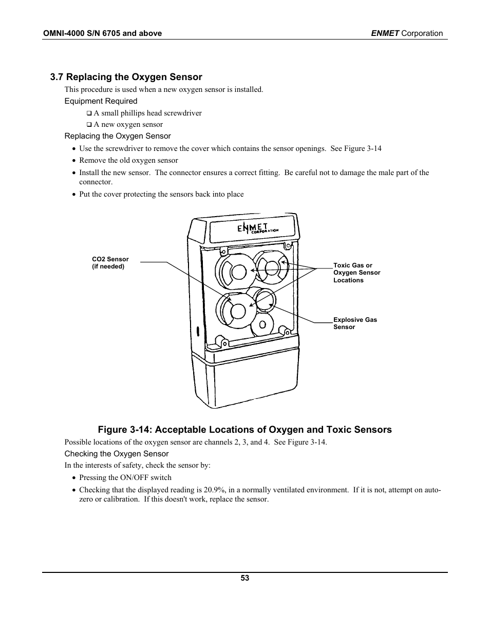 7 replacing the oxygen sensor | ENMET OMNI-4000 User Manual | Page 59 / 72