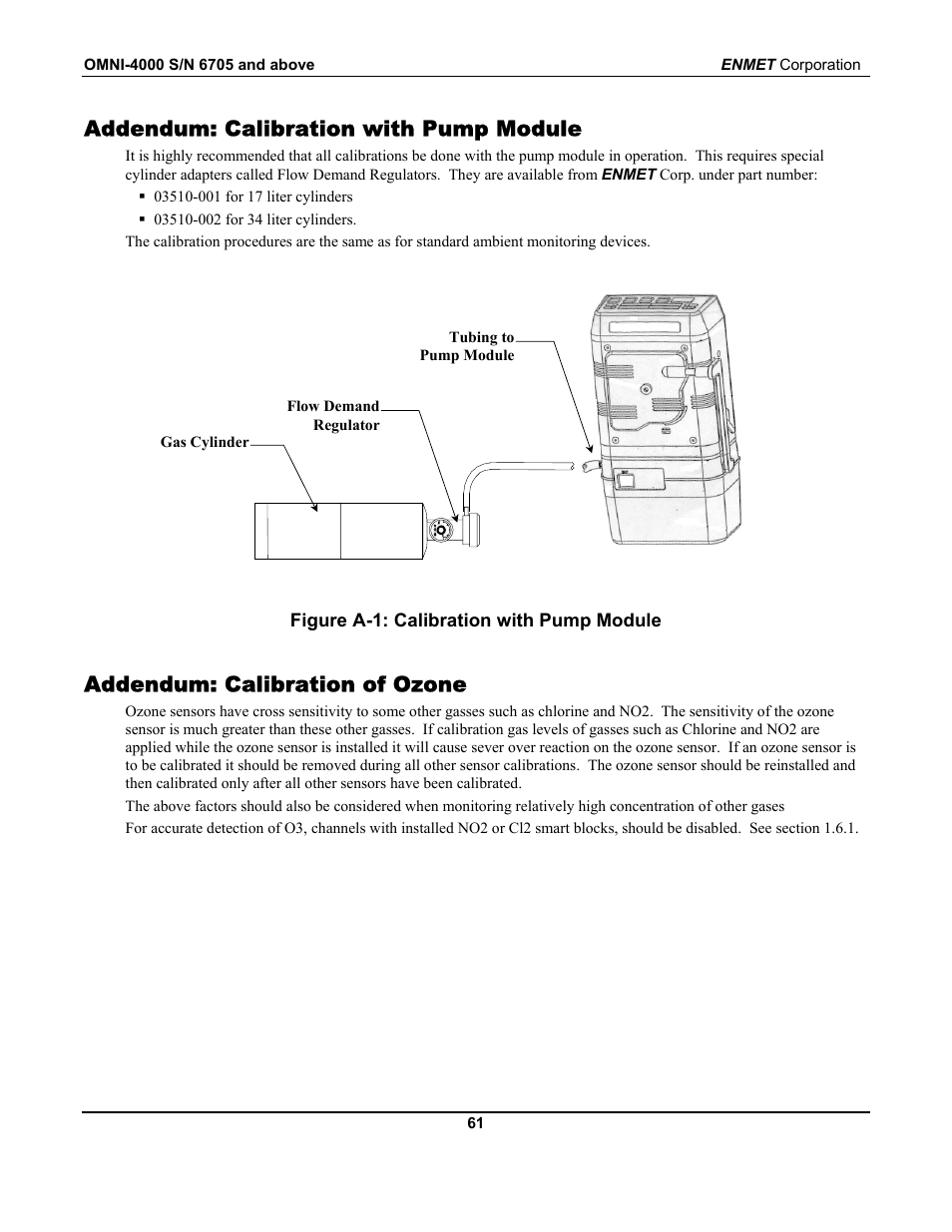 Addendum: calibration with pump module, Addendum: calibration of ozone | ENMET OMNI-4000 User Manual | Page 67 / 72