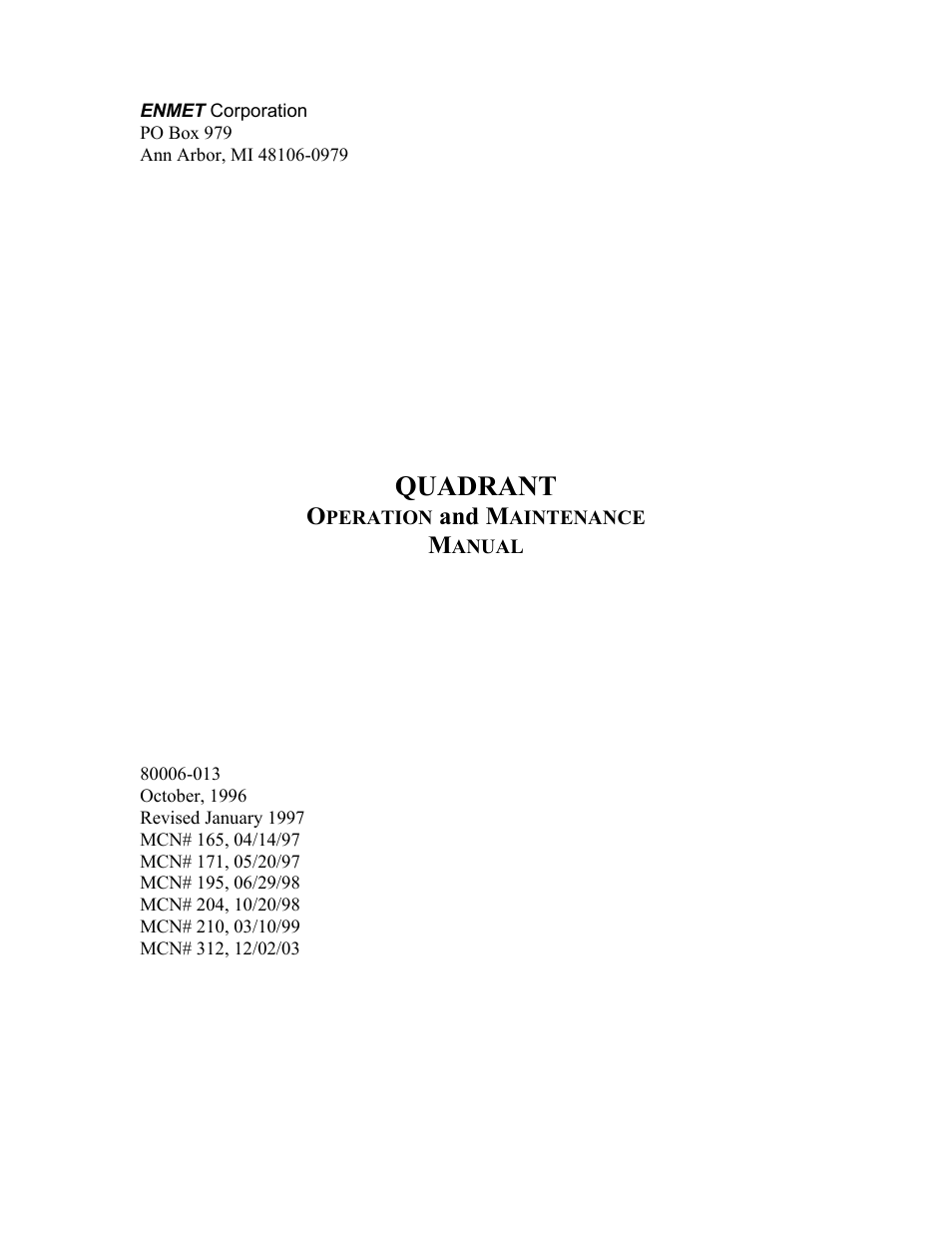 ENMET QUADRANT User Manual | 26 pages