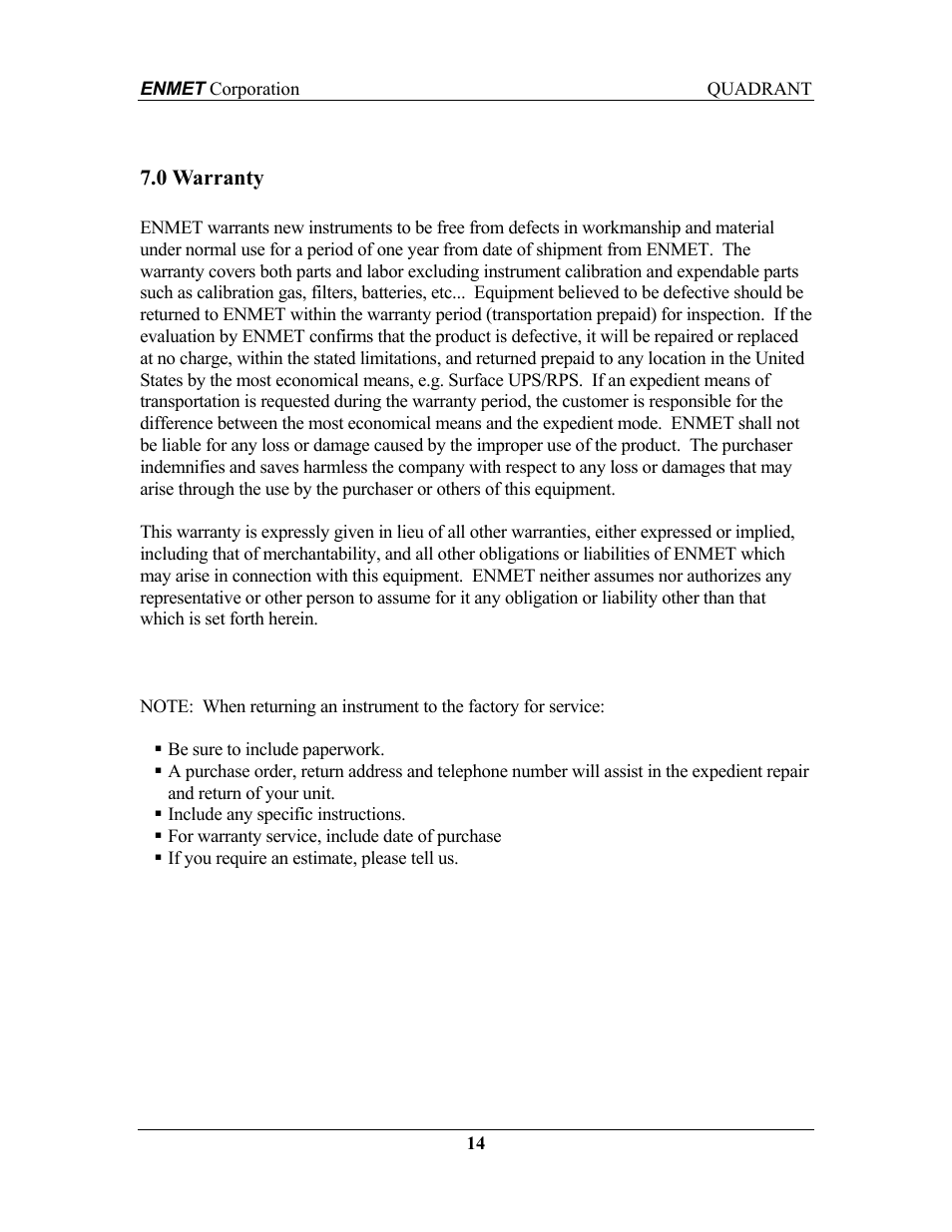 ENMET QUADRANT User Manual | Page 20 / 26