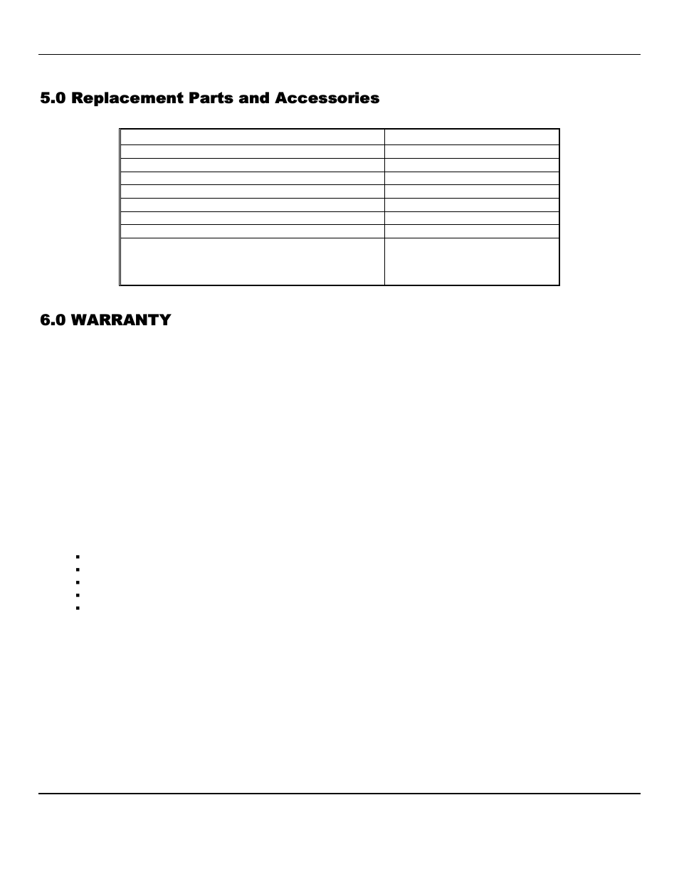 0 replacement parts and accessories, 0 warranty | ENMET SPECTRUM CO-RAL User Manual | Page 15 / 18
