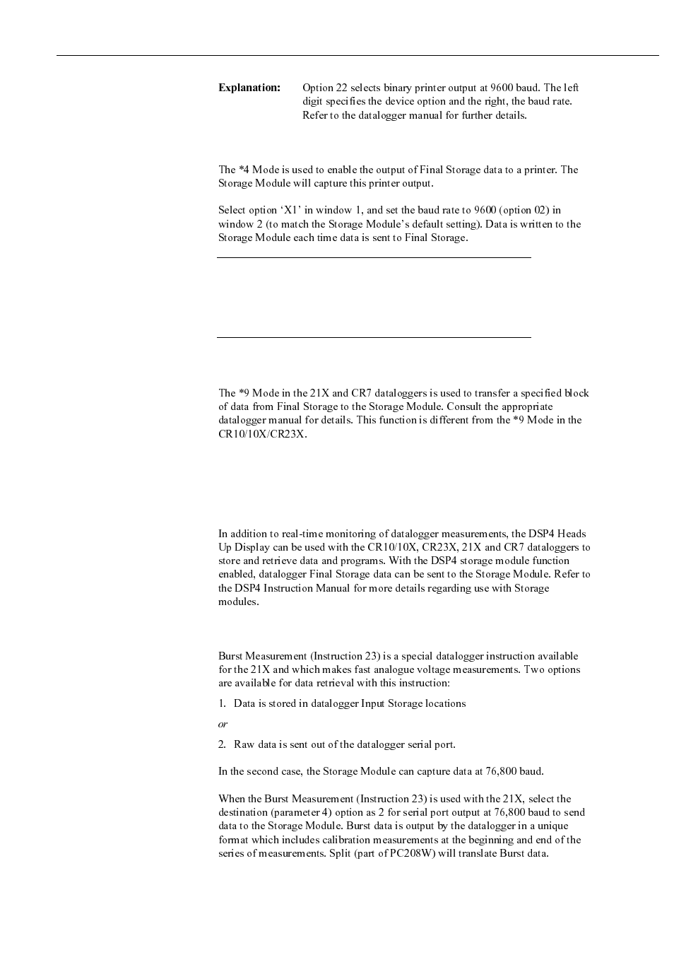 3 special data storage operations, 2 *4 mode — output device enable, 3 *9 mode — keyboard-initiated data transfer | 1 dsp4 heads up display, 2 storing burst measurement data from the 21x | Campbell Hausfeld SM4M User Manual | Page 20 / 39