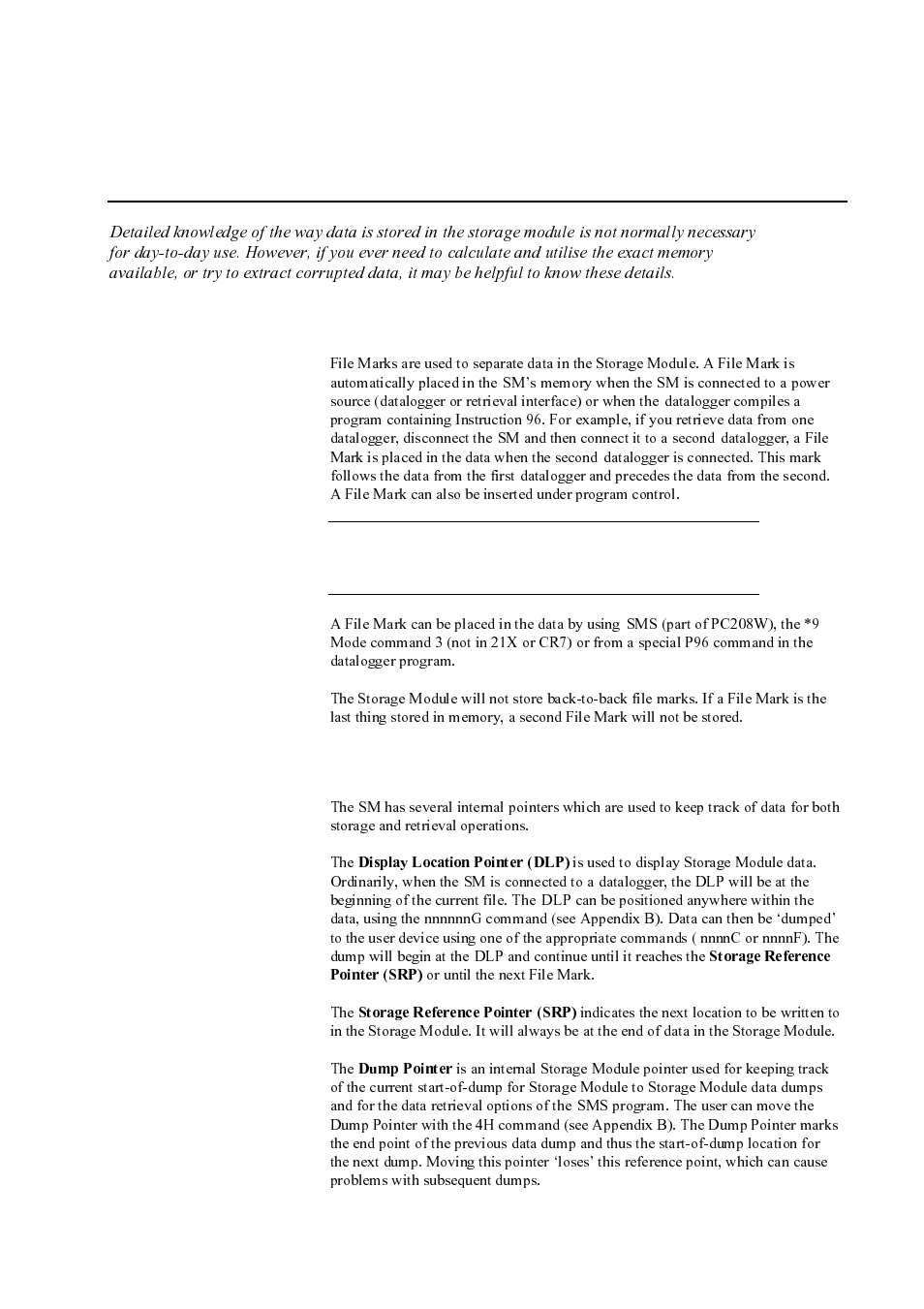 Section 4. storage module memory, Details of data storage -1, 1 file marks | 2 pointers | Campbell Hausfeld SM4M User Manual | Page 21 / 39
