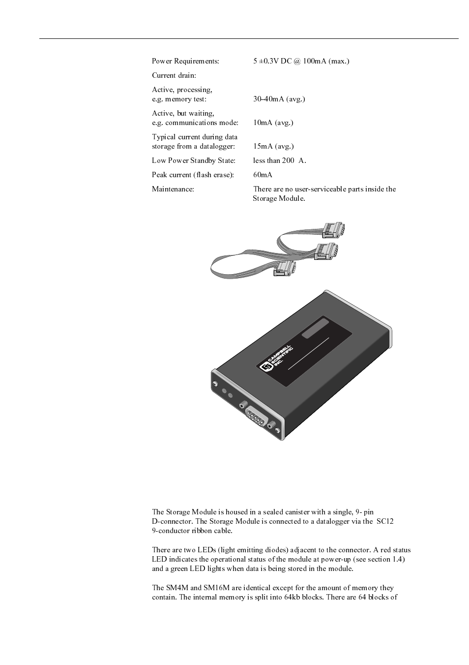 2 physical description, Sm4m/sm16m storage module user guide, Figure 1-1 storage module and sc12 cable | Campbell Hausfeld SM4M User Manual | Page 8 / 39