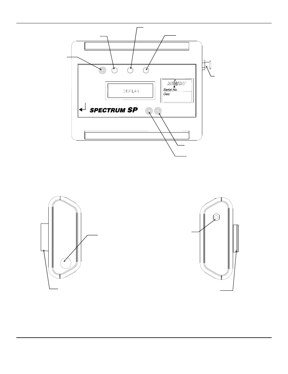 Figure 1: sectrum features, Front view, Left side end cap view right side end cap view | ENMET SPECTRUM SP User Manual | Page 5 / 20