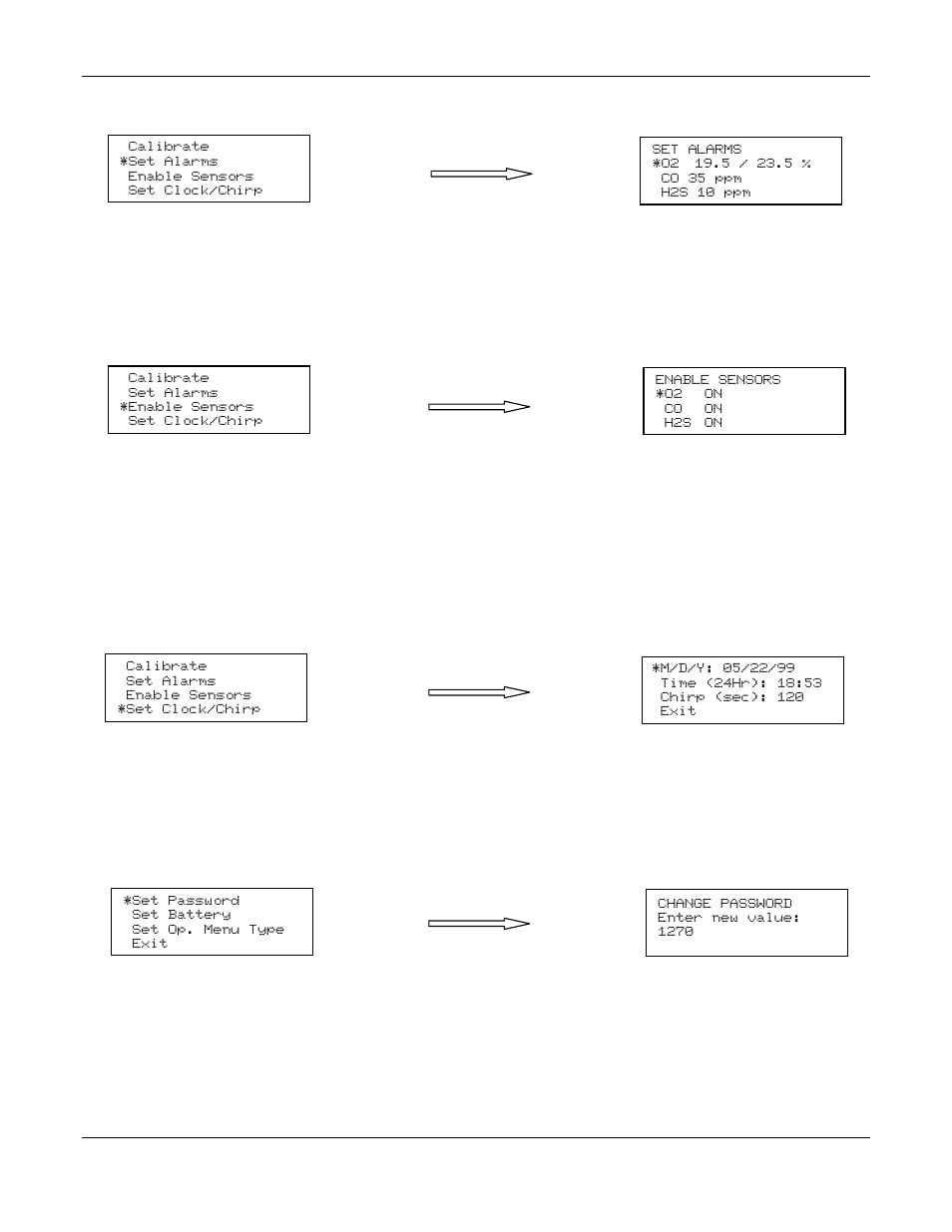 Example: display of set alarm menu, Example: display changing password | ENMET TARGET User Manual | Page 19 / 36