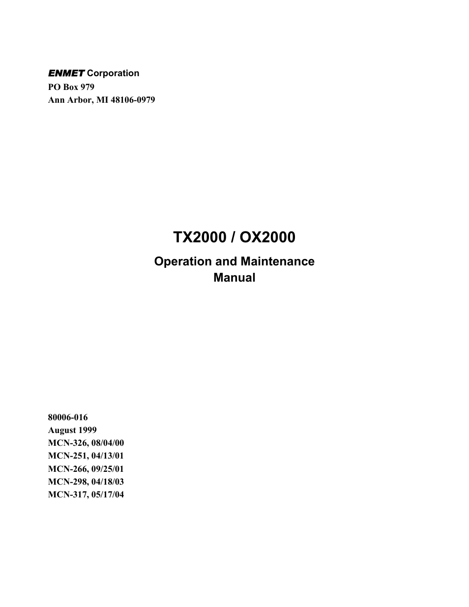 ENMET OX-2000 User Manual | 24 pages