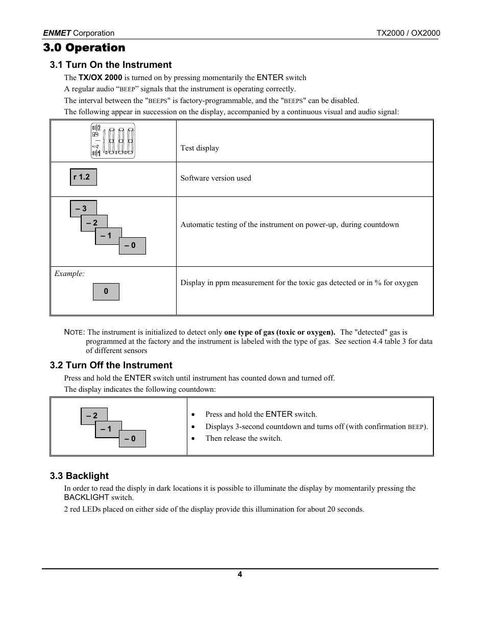 0 operation | ENMET OX-2000 User Manual | Page 8 / 24