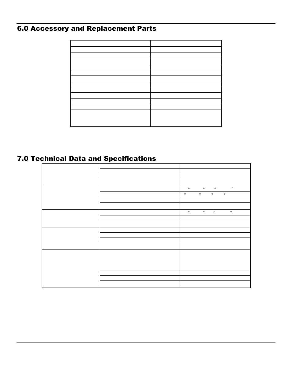 0 accessory and replacement parts, 0 technical data and specifications | ENMET AM-5150 User Manual | Page 20 / 23