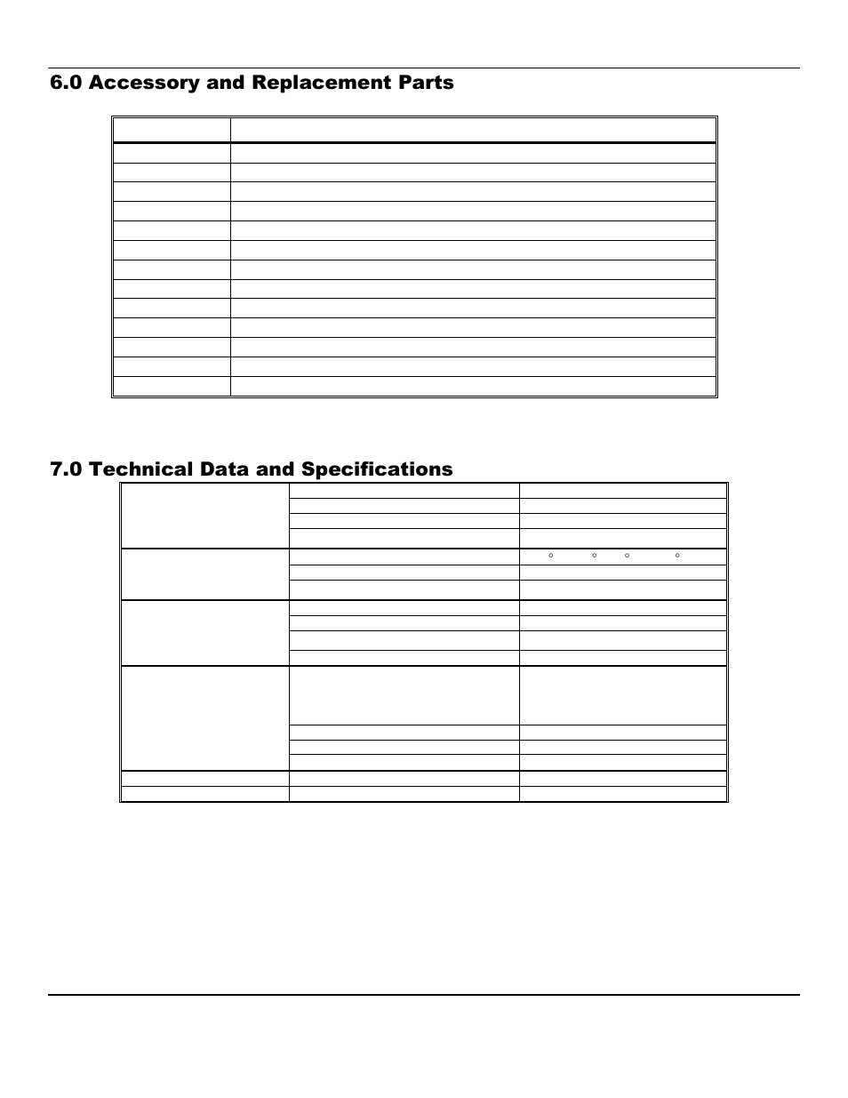 0 accessory and replacement parts, 0 technical data and specifications | ENMET AM-5175 User Manual | Page 18 / 21