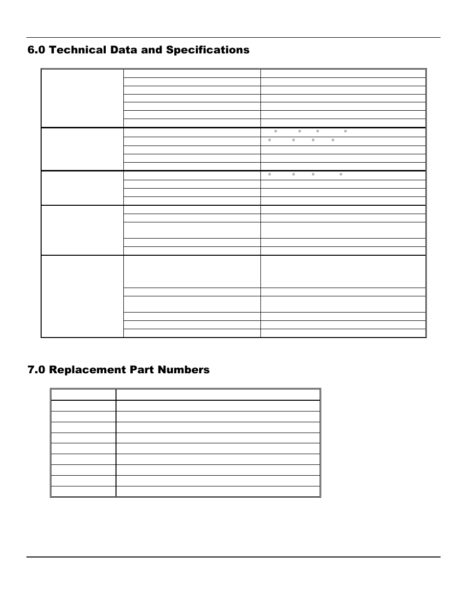 0 technical data and specifications, 0 replacement part numbers | ENMET CP-60 User Manual | Page 20 / 23