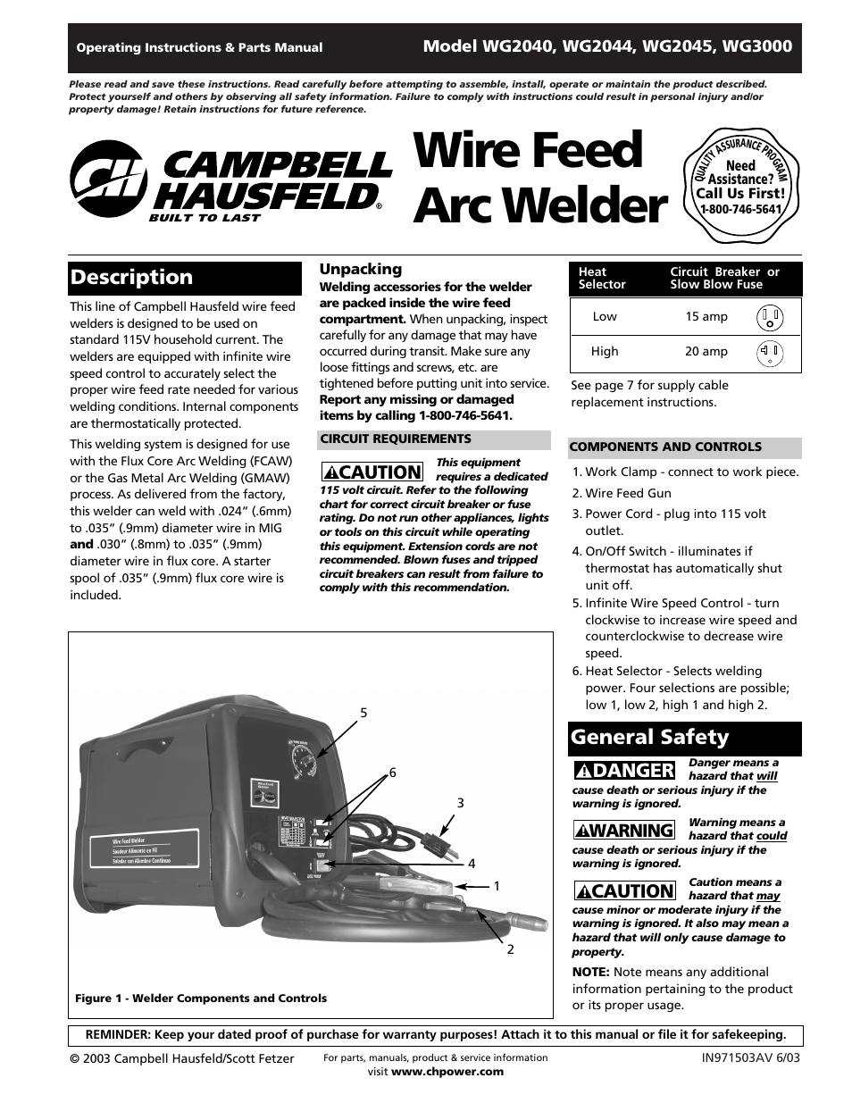 Campbell Hausfeld WG2040 User Manual | 44 pages