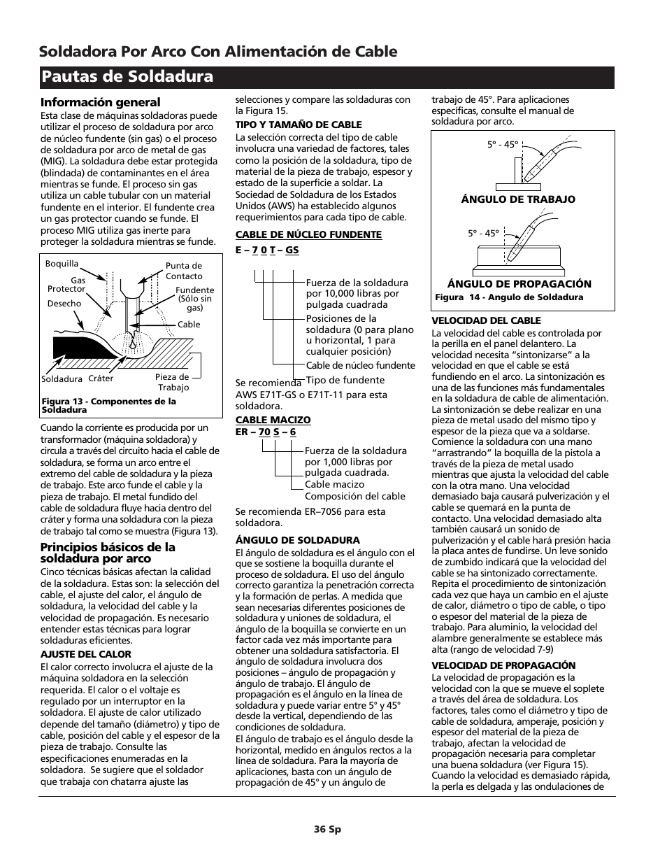 Pautas de soldadura, Soldadora por arco con alimentación de cable | Campbell Hausfeld WG2040 User Manual | Page 36 / 44