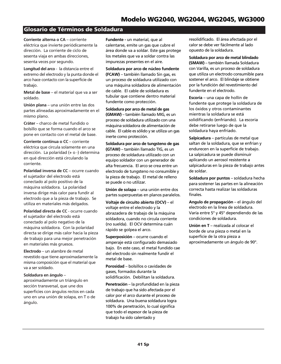 Glosario de términos de soldadura | Campbell Hausfeld WG2040 User Manual | Page 41 / 44