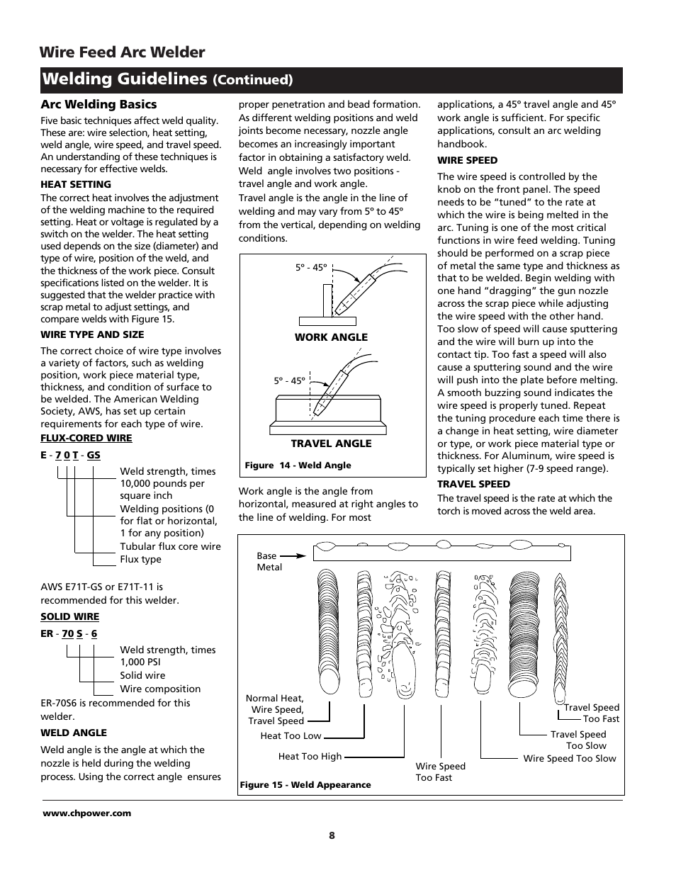 Welding guidelines, Wire feed arc welder, Continued) | Campbell Hausfeld WG2040 User Manual | Page 8 / 44