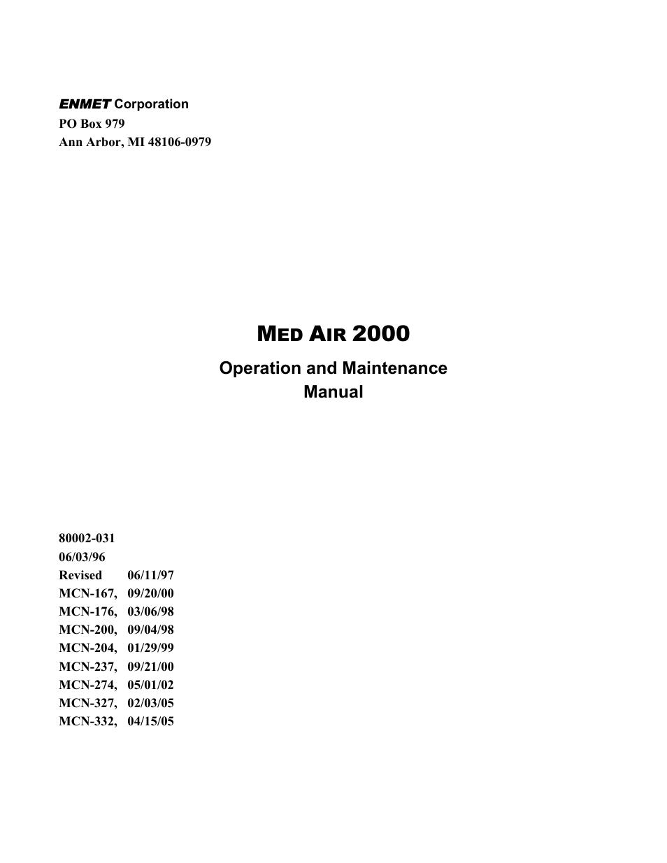 ENMET MedAir 2000 User Manual | 30 pages