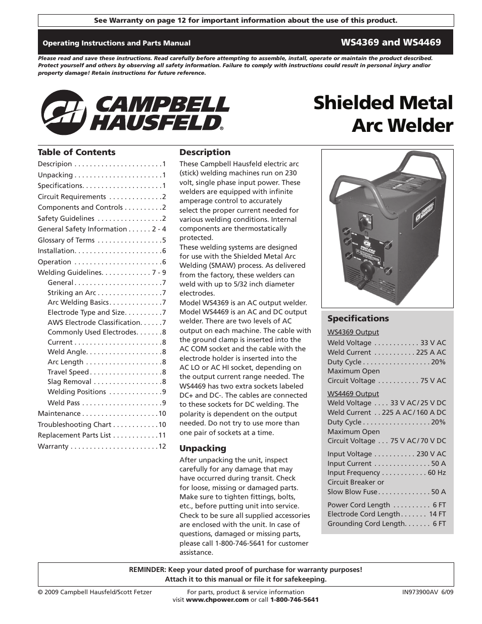 Campbell Hausfeld WS4369 User Manual | 48 pages