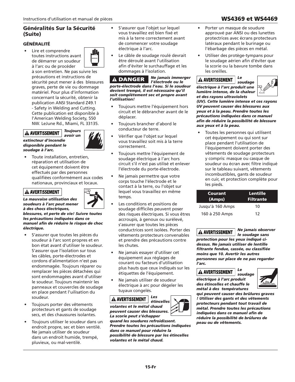 Généralités sur la sécurité (suite) | Campbell Hausfeld WS4369 User Manual | Page 15 / 48