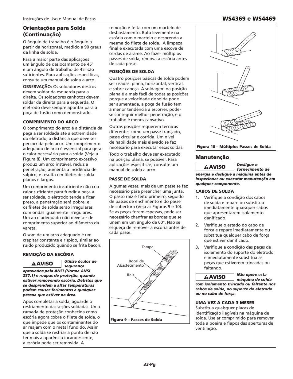 Orientações para solda (continuação), Manutenção | Campbell Hausfeld WS4369 User Manual | Page 33 / 48