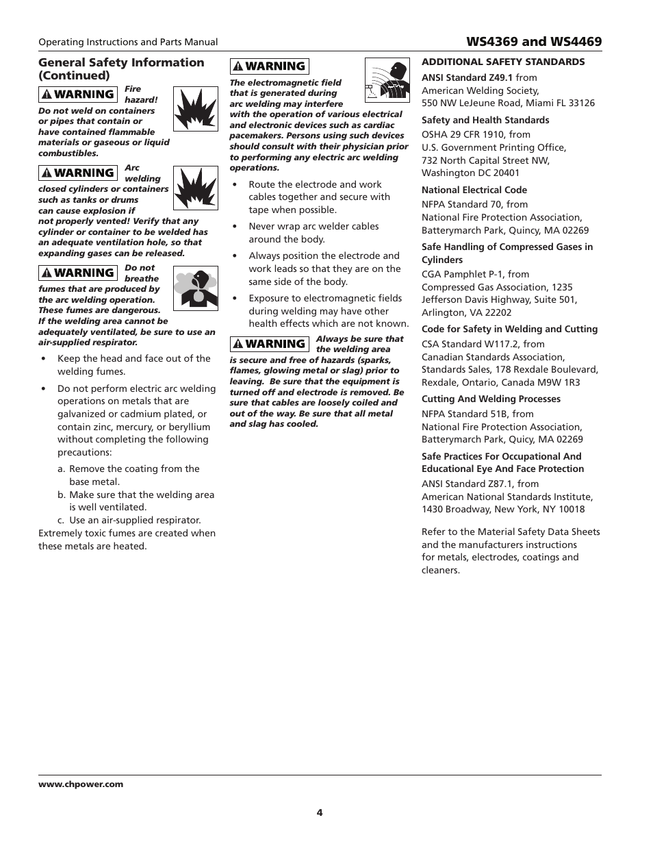 General safety information (continued) | Campbell Hausfeld WS4369 User Manual | Page 4 / 48