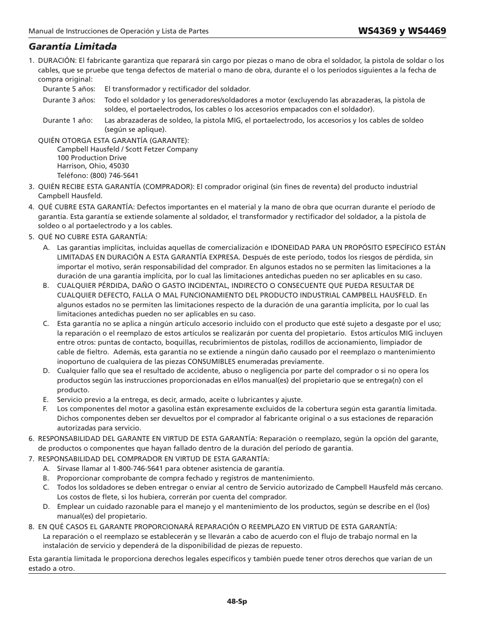 Campbell Hausfeld WS4369 User Manual | Page 48 / 48