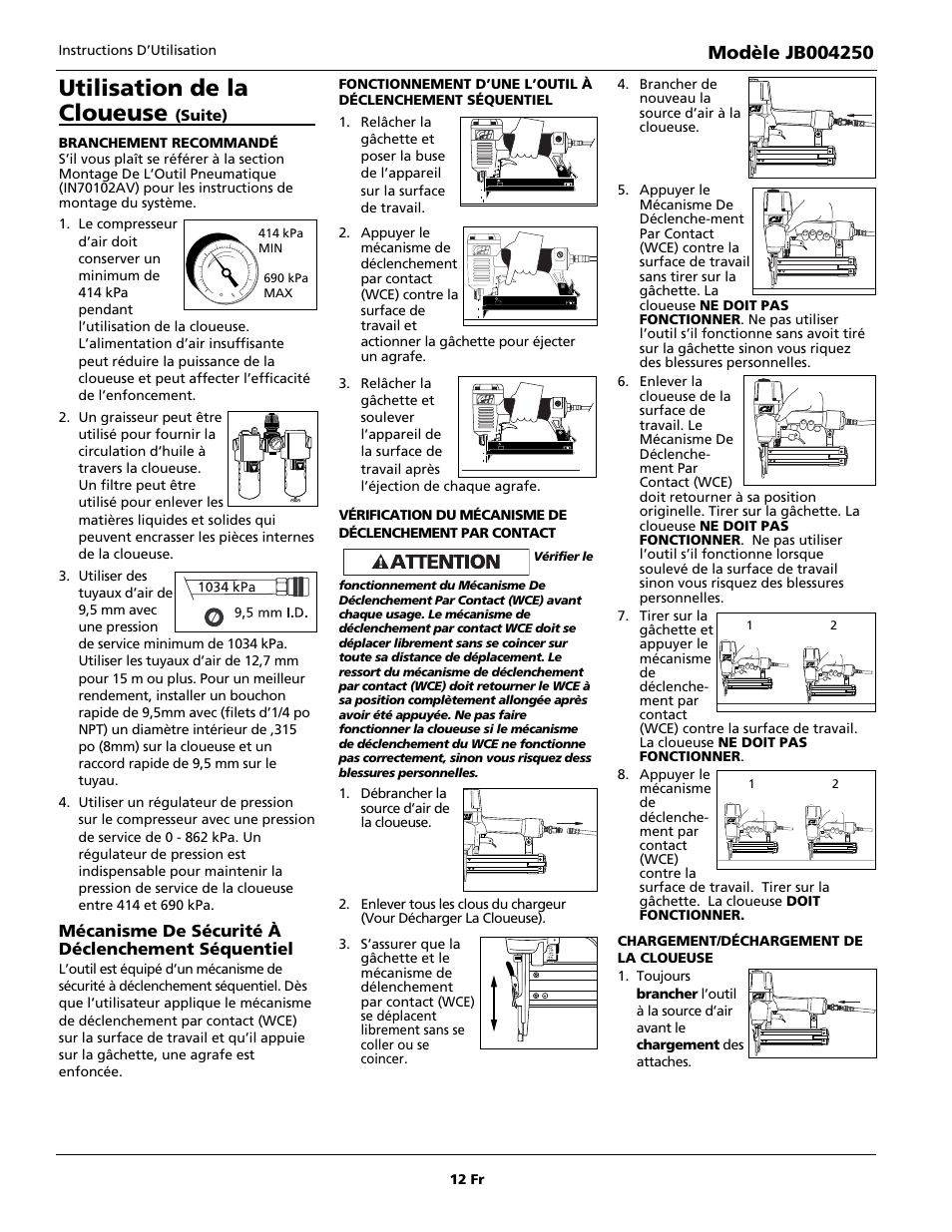 Utilisation de la cloueuse | Campbell Hausfeld JB004250 User Manual | Page 12 / 24