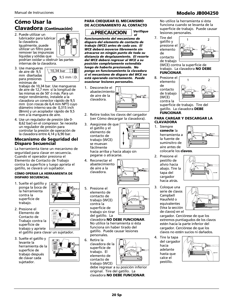 Cómo usar la clavadora | Campbell Hausfeld JB004250 User Manual | Page 20 / 24