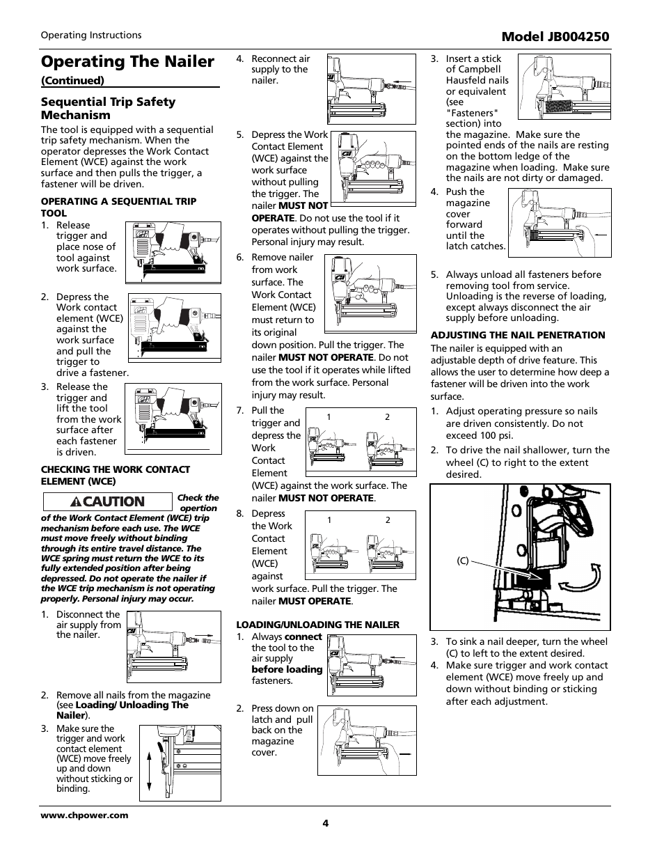 Operating the nailer | Campbell Hausfeld JB004250 User Manual | Page 4 / 24