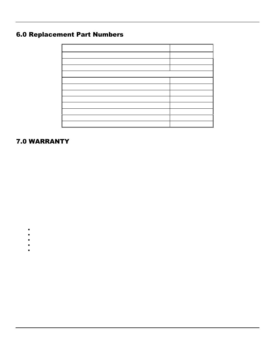 0 replacement part numbers, 0 warranty | ENMET EX-5185 User Manual | Page 16 / 18