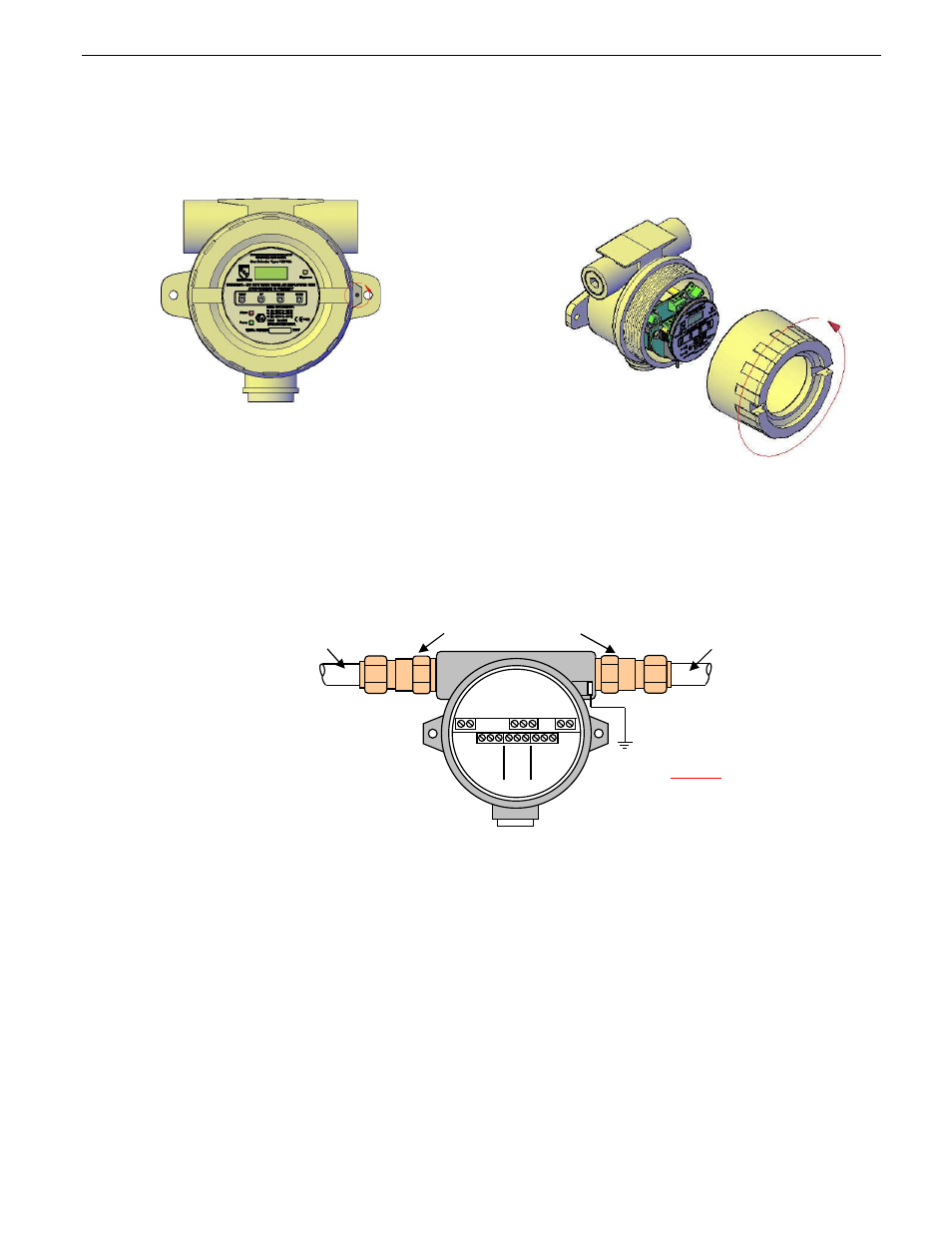 Ir to a control unit, Ir for connection to a control unit, Figure 4: armored cable gland installation | Area must be declassified during installation, Enmet corporation | ENMET EX-6165 User Manual | Page 7 / 27