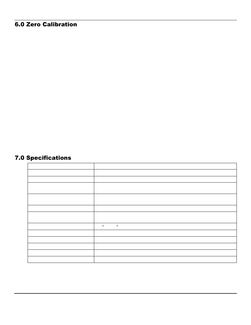 0 zero calibration, 0 specifications | ENMET IR-6000 User Manual | Page 8 / 11