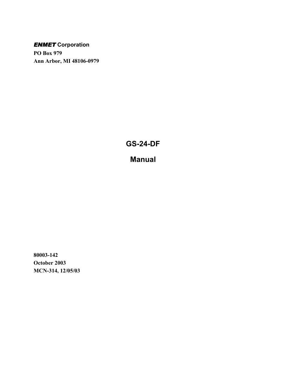 ENMET GS-24-DF Gas Sampler User Manual | 16 pages