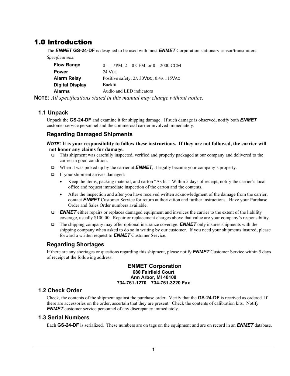 0 introduction | ENMET GS-24-DF Gas Sampler User Manual | Page 5 / 16