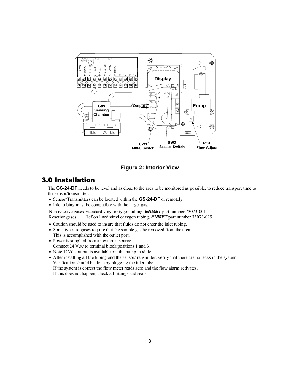 0 installation, Figure 2: interior view | ENMET GS-24-DF Gas Sampler User Manual | Page 7 / 16