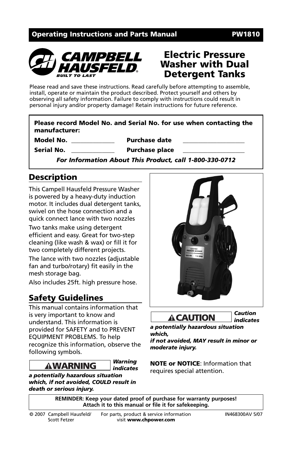 Campbell Hausfeld PW1810 User Manual | 48 pages