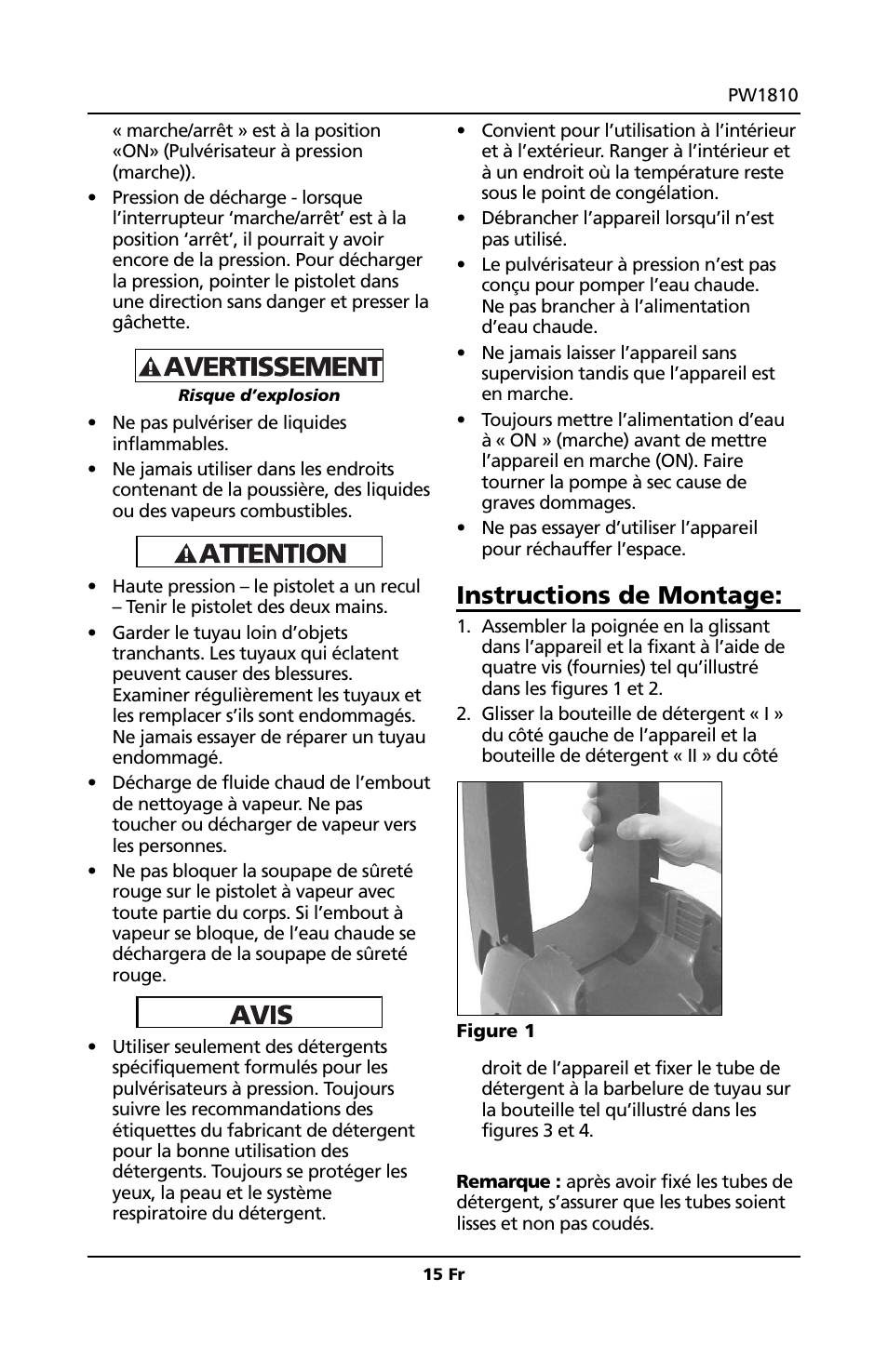 Instructions de montage | Campbell Hausfeld PW1810 User Manual | Page 15 / 48