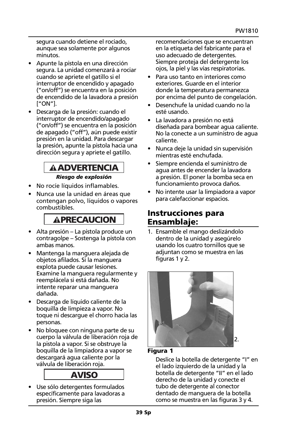 Instrucciones para ensamblaje | Campbell Hausfeld PW1810 User Manual | Page 39 / 48