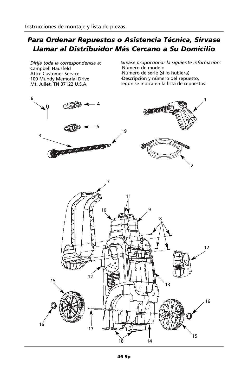 Campbell Hausfeld PW1810 User Manual | Page 46 / 48