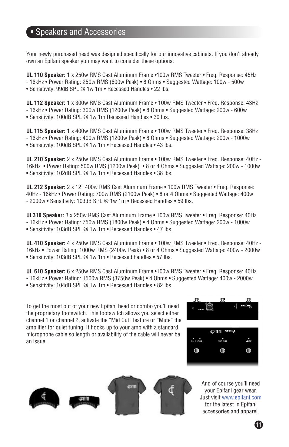 Speakers and accessories | Epifani UL Series User Manual | Page 11 / 12